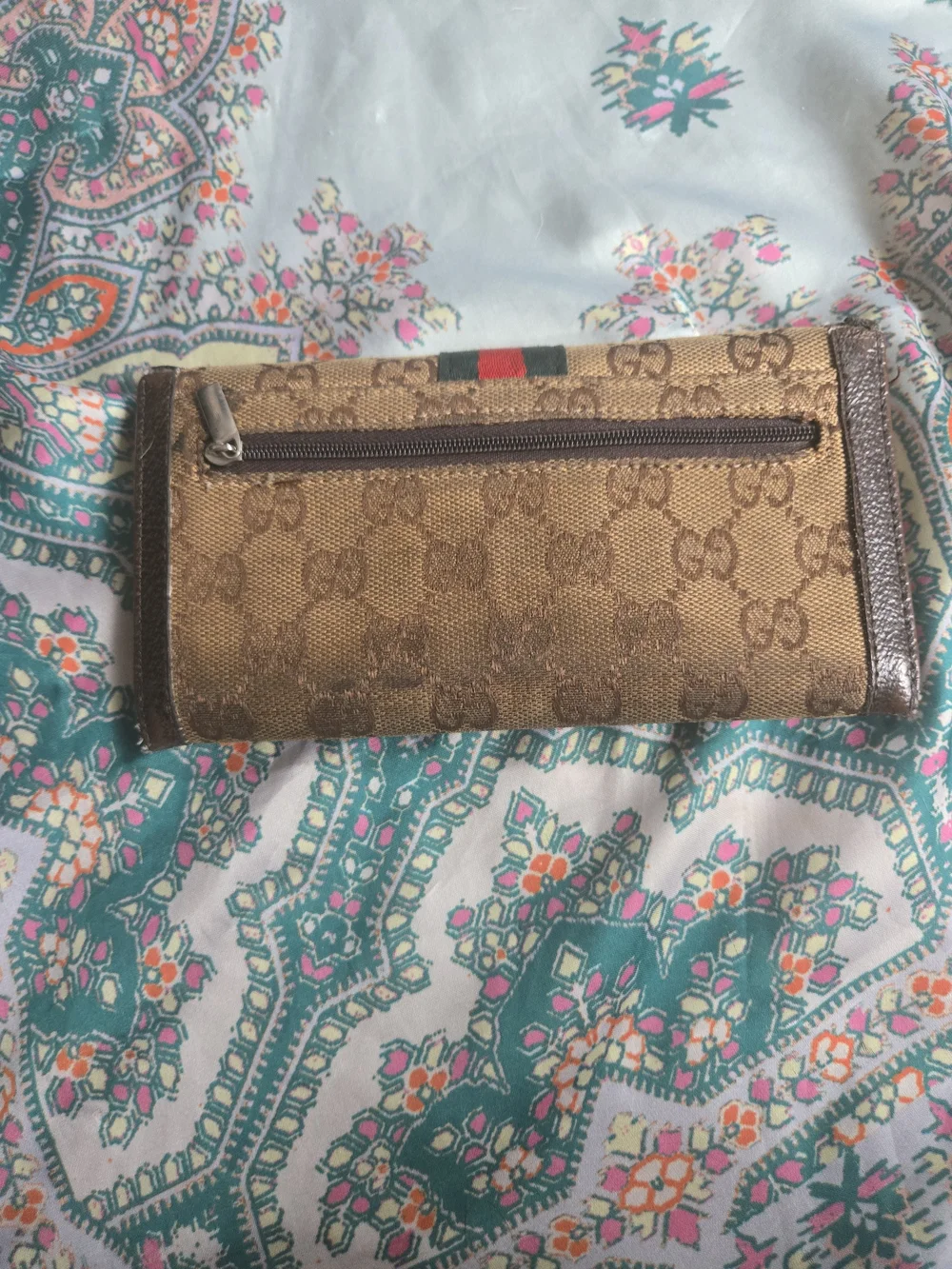 Vintage Gucci Brown Signature Canvas Continental Wallet with Web Stripe - Picture 8 of 8